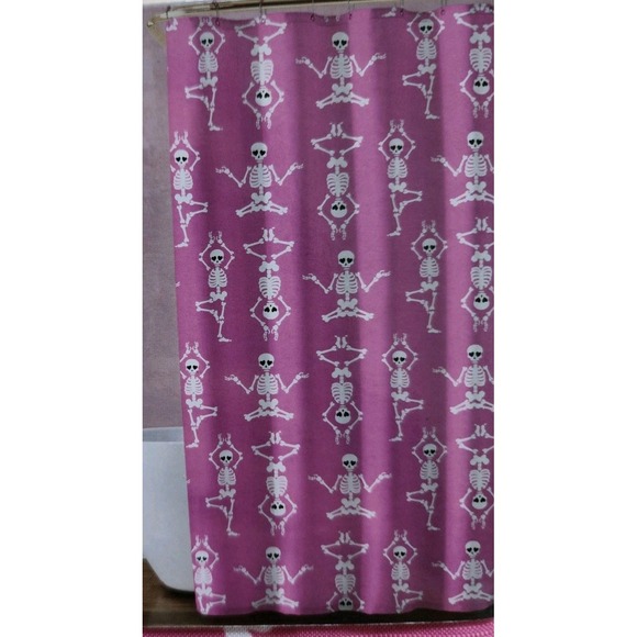 New Adorable Betsey Johnson Skeleton Yoga Poses Fabric Shower Curtain - Picture 3 of 3